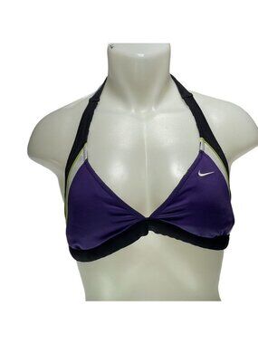 Nike Womens Reversible Halter Bikini Top Purple & Striped Size M Nylon/Spandex